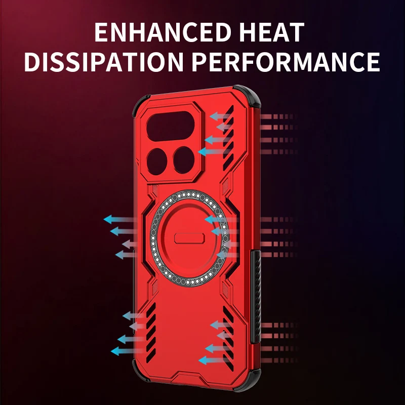Armor Magnetic Case with Heat Dissipation and Wireless Charging - Shockproof Protective Shell