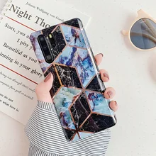 

Phone Back Glossy Soft Cover Plating Geometric Marble Phone Case For Huawei P40 Lite P30 P20 Lite Pro Mate 20 Lite