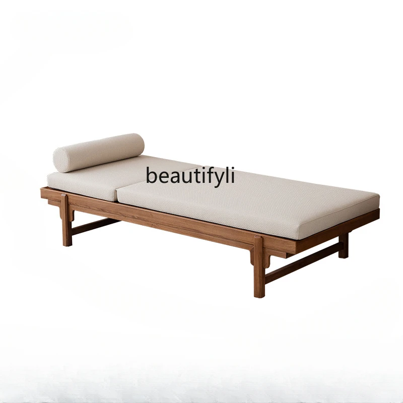 

Solid Wood Single Bed New Chinese Style Balcony Leisure Old Elm Living Room Chaise Bed Sofa Bed