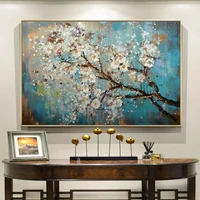 Mintura,Large Handpainted Blue Tree Flower Oil Painting On Canvas,Morden Home Decoration,Art Poster,Wall Picture,Room Decor,Gift 2