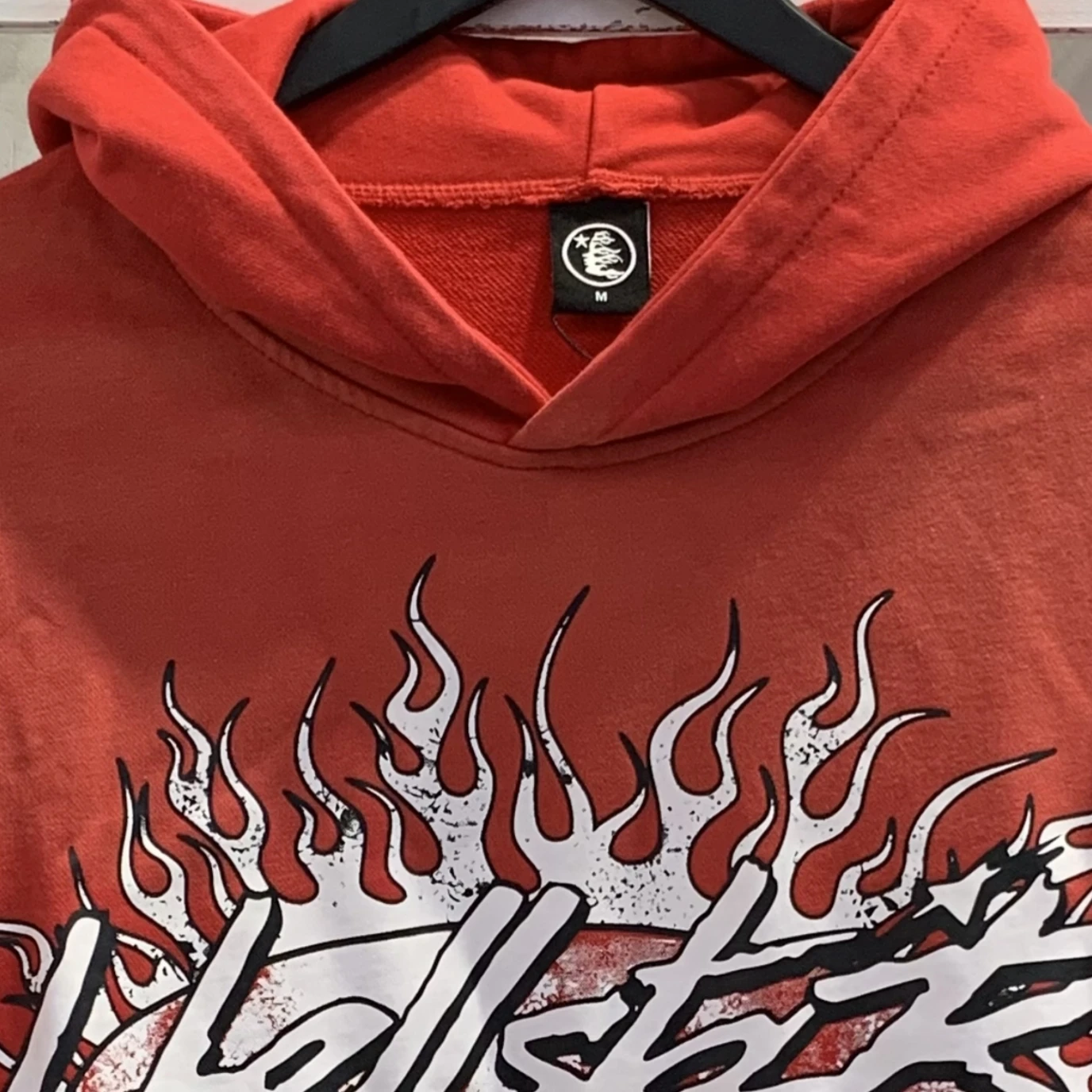 

Vintage Red Logo Hoodie Men Women Wash Hell Flame Hoodie Loose Fit Pullovers Tattered Print Fire Sweatshirts