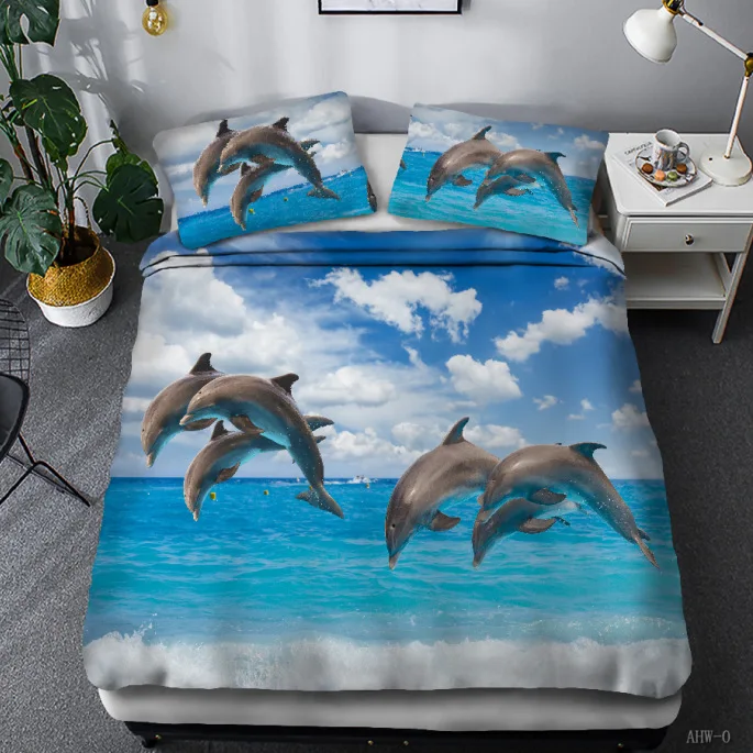 Kids Duvet Cover Twin Dolphin Bedding Set Ocean Animal Comforter Cover Mediterranean Style Quilt Cover Dolphin Bedding Decor 