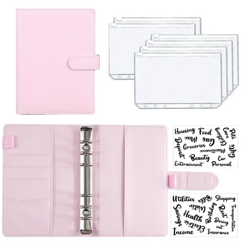 

A6 Budget Planner Binder Notebooks Money Saving Organizer PU Leather Cash Envelope Pocket Cash Fill Folder Office Accessories