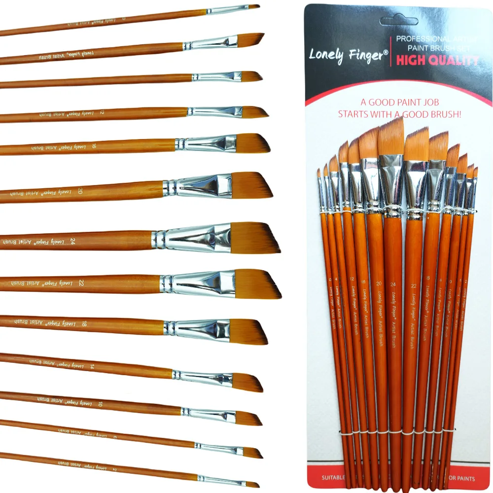 Professional 13-Piece Watercolor Paintbrush Set with Long Wooden Handles and Soft Nylon Bristles