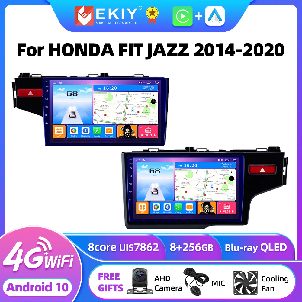 EKIY 혼다 FIT JAZZ 2014-2020 용 자동차 스테레오 라디오, 멀티미디어 비디오 플레이어, GPS 네비게이션, 2din 테이프 레코더, DVD, T7, 안드로이드 10