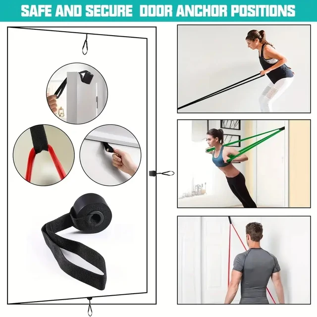 5-piece door anchor resistance band - heavy-duty, stackable tension band, suitable for full body exercise, stretching, and muscl 2