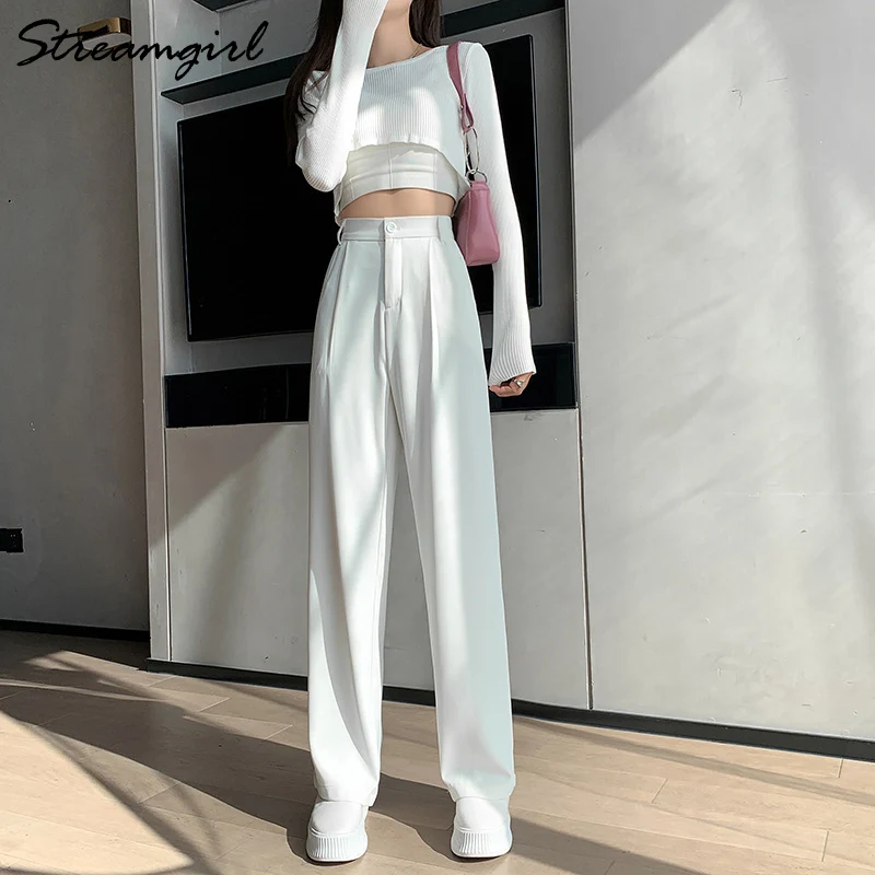 White Wide Leg Pants For Women 2022 Spring Casual Straight
