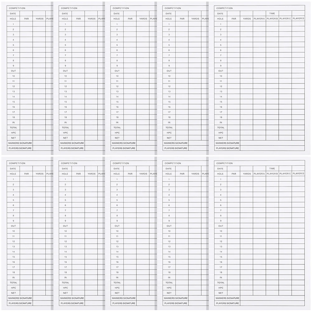 

10pcs Competition Scorecards Sports Score Cards For Golfs Supply Sports Accessory