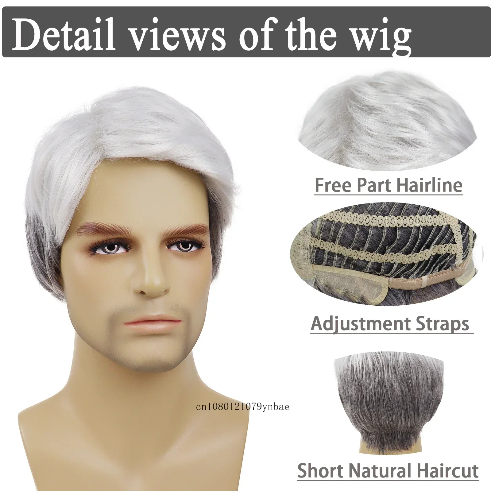Blanche Wigs for Old Men Synthetic Short Haircuts White Mix Grey Wig with Beard Moustache Cosplay Costume Elderly Grandpa Wig