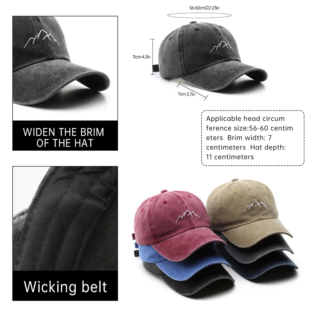 Deep Crown Baseball Cap for Women with Large Head Circumference, Men's Wide-Brimmed Hat, 2025 New Popular Retro Style for Shopping, Hiking, Climbing, and Fishing