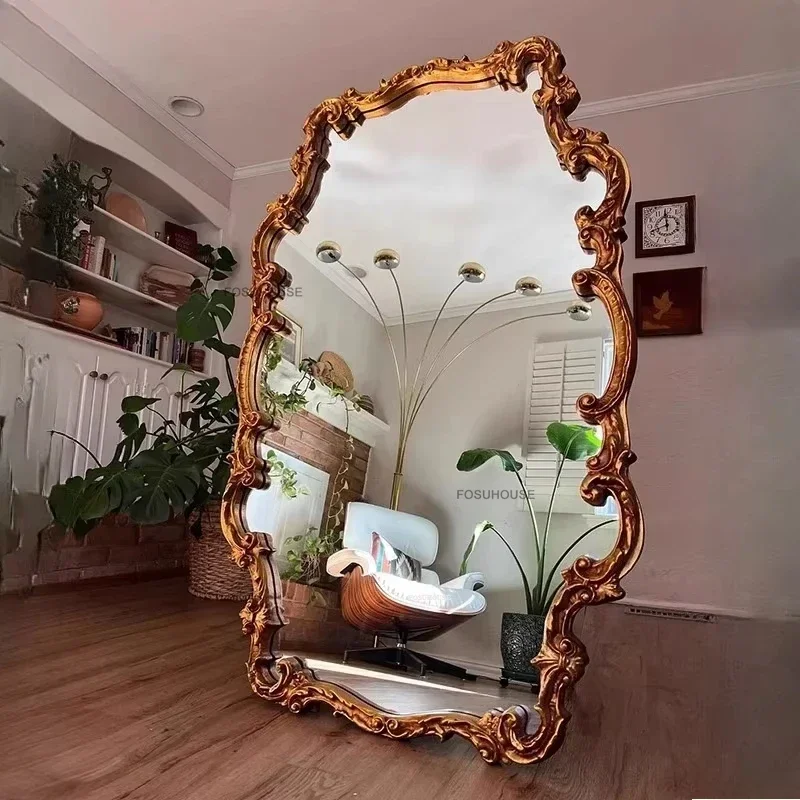French Retro Carved Decorative Mirrors Designer Home Decor Bedroom Floor Full Body Mirror American Wall-mounted Bathroom Mirror - Image 4