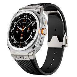 Luxury Sport Silicone Strap with Curved End and Metal Accents - Galaxy 7 Ultra 47mm (Black Ti)