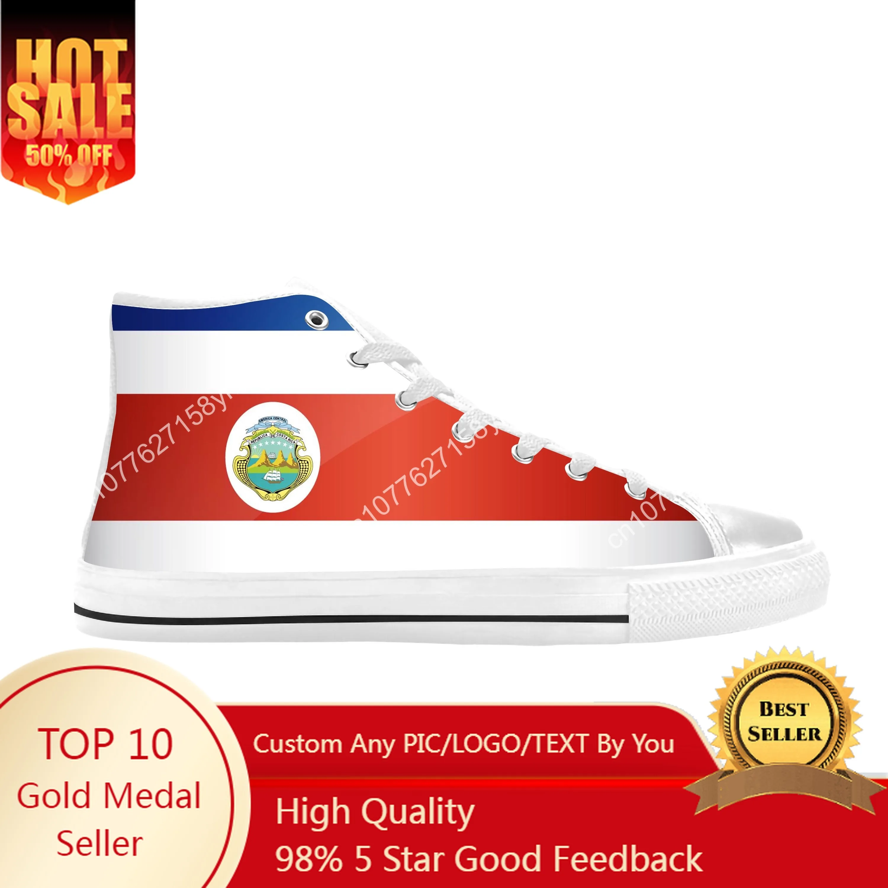 

Hot Costa Rica Rican Flag Patriotic Pride Fashion Casual Cloth Shoes High Top Comfortable Breathable 3D Print Men Women Sneakers