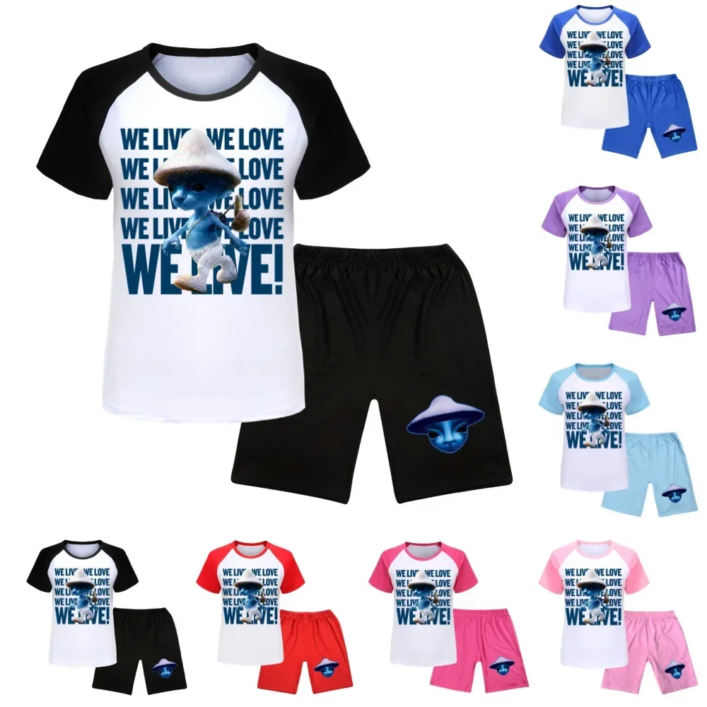 

We Live We Love We Lie Clothes Kids Шайлушай Shailushai Bule Cats T-shirt Shorts Sets Junior Boys Pajamas Toddler Girls Outfits