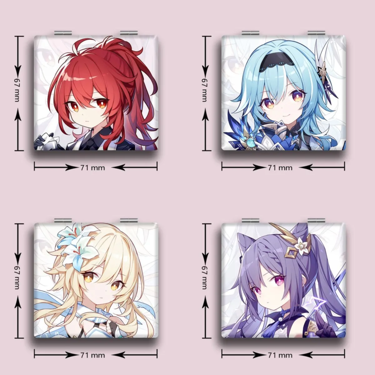 7x6cm, Genshin Impact, Folding Double-sided Makeup Mirror, Portable Travel, Mini Light Pocket, Anime Cute Girls Kids, Magnifying