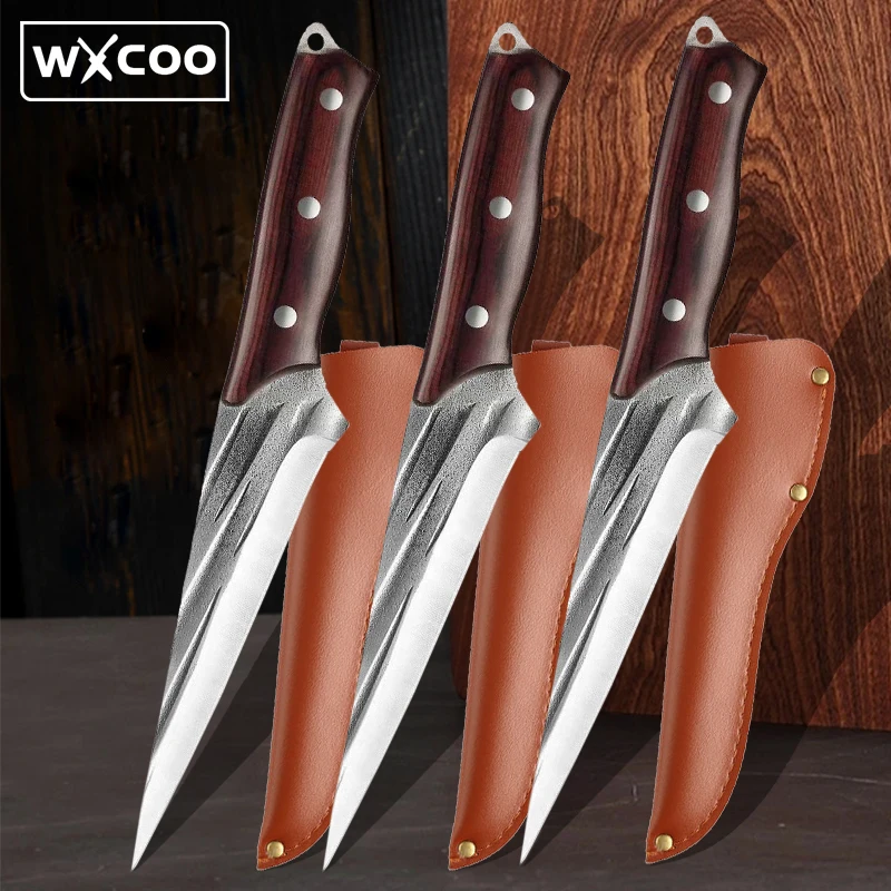 Hande Forged Boning Knife Stainless Steel Slaughtering Sheep Meat Cutting Knife Wood Handle Kitchen Cleaver Butcher with Cover