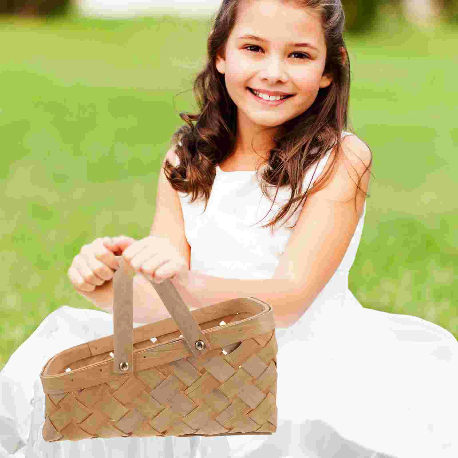 

Bamboo and Rattan Woven Basket Flower Hand Picnic Hamper Storage Handheld Gift Wedding With Handle