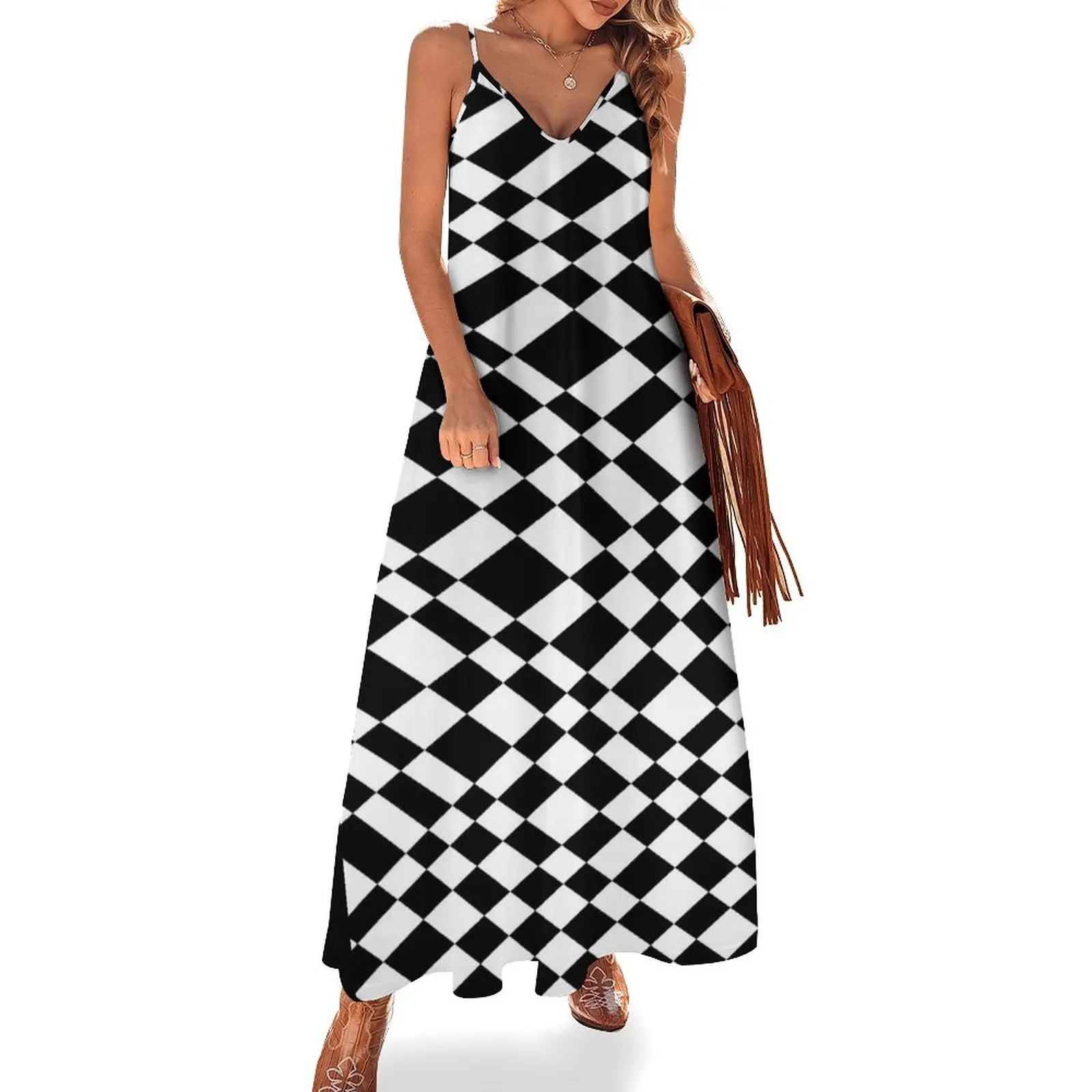 Mod Checker Board Sleeveless Dress Prom gown dress women summer Elegant gown Female dress