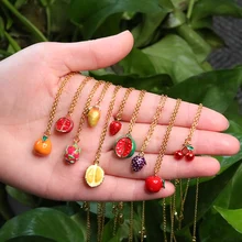 

Fruit Necklace Series Apple Orange Mango Durian Watermelon Pomegranate Pitaya Cherry Grape Strawberry Necklace For Women Jewelry