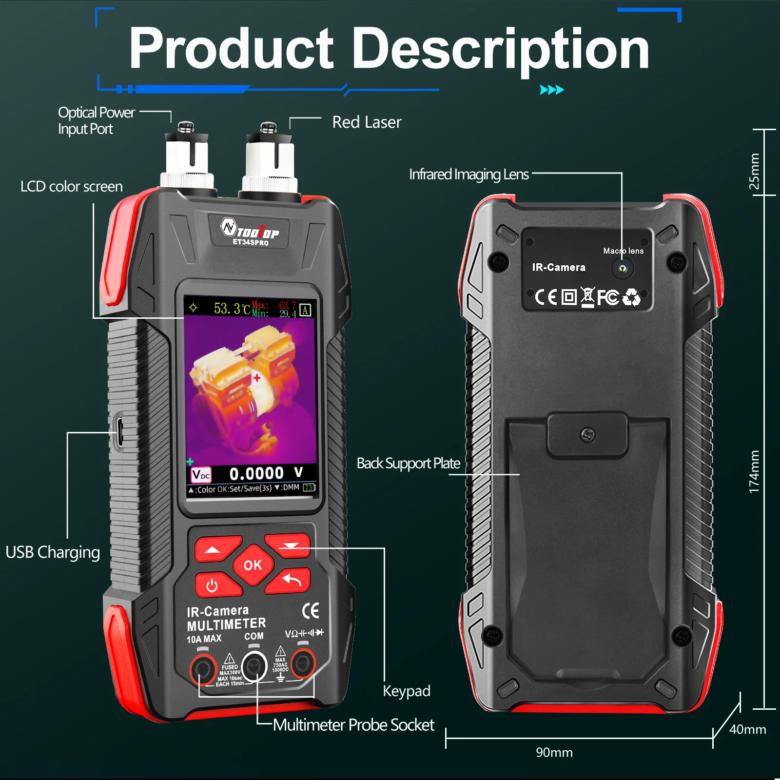 3.2inch Thermal Camera with Macro Lens 60000 Counts Digital Multimeter Electrica