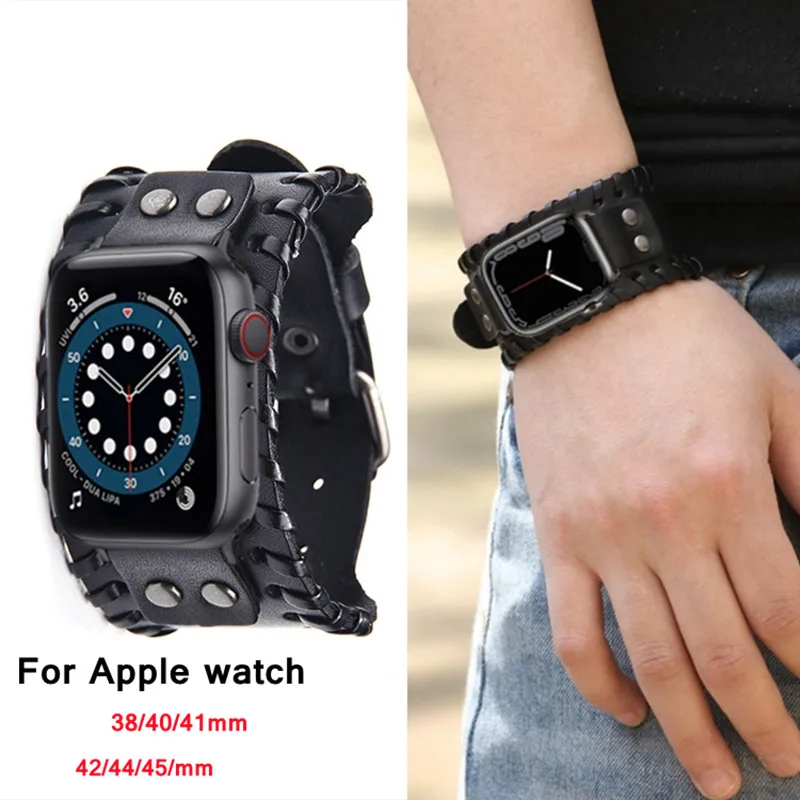 Watch Bracelet Leather Brand New Watch Strap for Apple Watch Vintage Denim Leather  Broken Pattern Watch Strap for iwatch7123456 - AliExpress