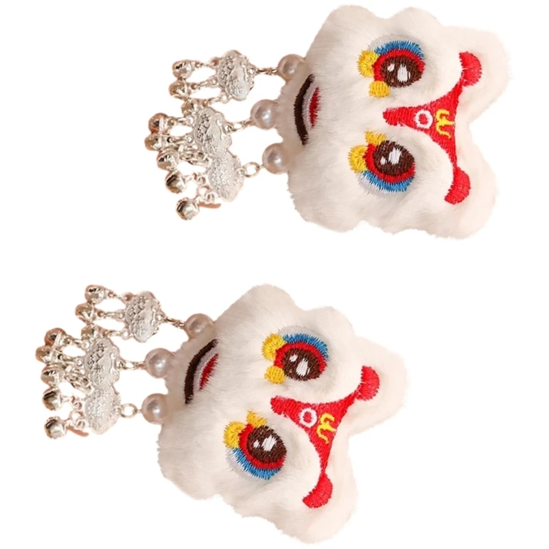 2Pcs 달콤한 헤어 클립 귀여운 플러시 사자 댄스 인형 머리핀 Tassels 여성용 헤어핀 여자 중국 스타일 헤어 액세서리