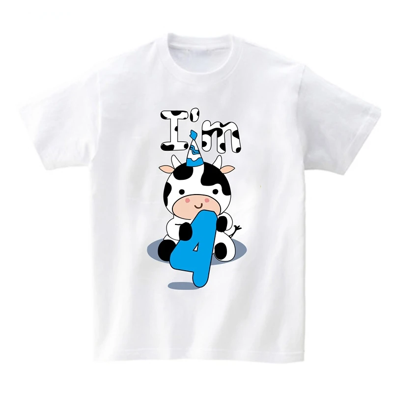 Baby Cow Birthday Party T Shirt Family Outfit Matching Clothes Holiday Look Father Mother Kids Shits 1 Year First Birthday Shirt 4