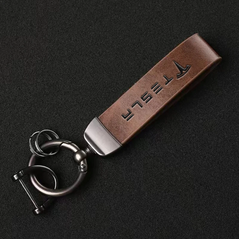 Auto Sleutelhanger Voor Tesla Model 3 2023-, Leren Sleutelring Met Logo