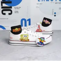 SpongeBob SquarePants white black Low Top Canvas For Men And Women Small White Summer Couple Breathable Board Shoes 1