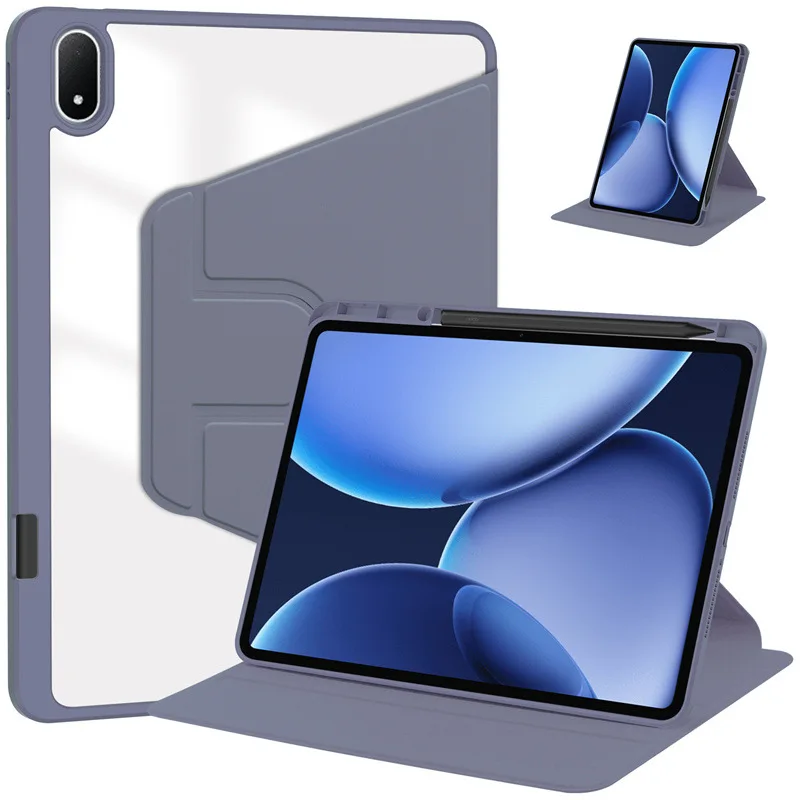 Enhanced Acrylic Rotating Stand Tablet Case with Pencil Holder, 13.2-inch, 2025 Edition