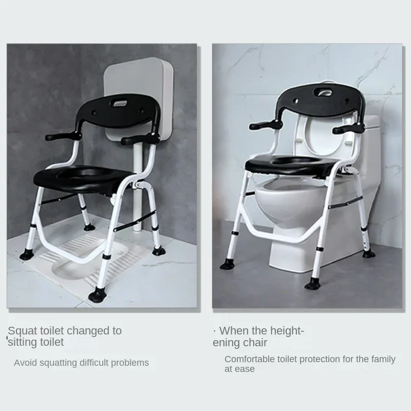 Folding Potty Wheelchair for Disabled People, Home Elderly Transfer Chair, Portable Non-perforated Toilet Armrest Toilet Chairs 3