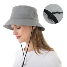 

Unisex Bucket Hat Foldable Fisherman Hat with Adjustable Chin Strap Flat-top ClothHats for Fishing Hiking Travelling Gardening