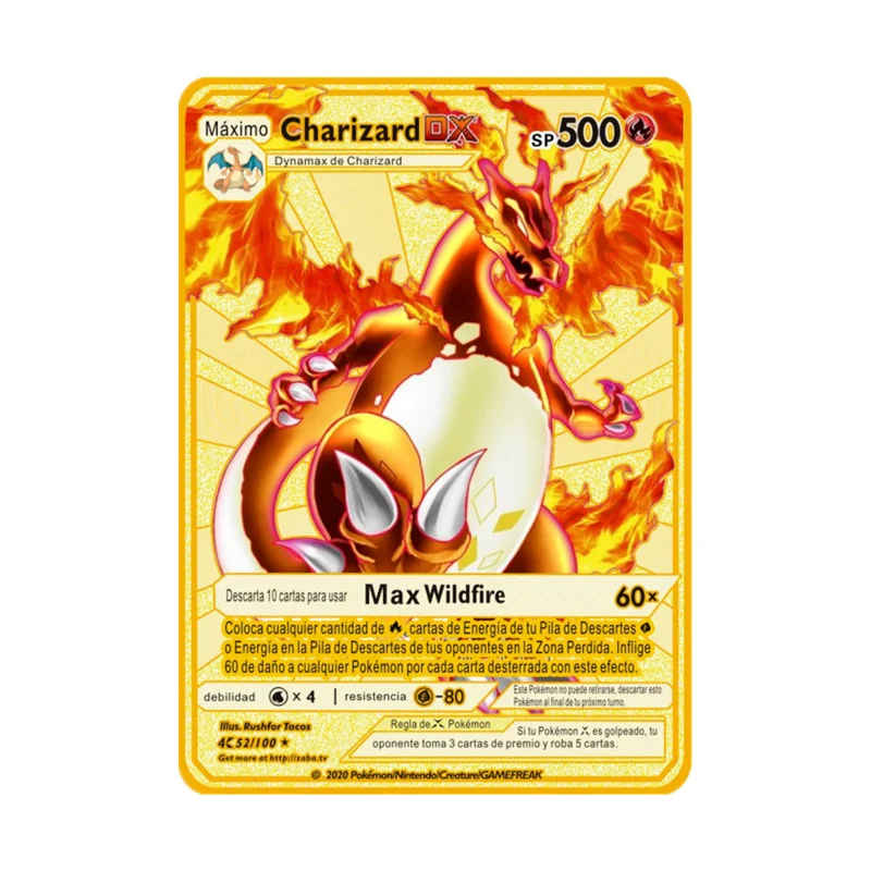 Pokemon Gold Card Metal Card Game Anime Battle Pokemon Gold Spanish Kaarten Charizard Pikachu Game Collection Cards Gift Kids