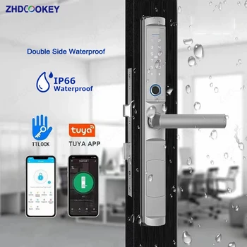 Waterproof IP66 Dustproof Tuya Wifi TTlock APP Fingerprint Sliding Smart Lock RFID Card Code Anti-Scratches Aluminum Door Locks 1
