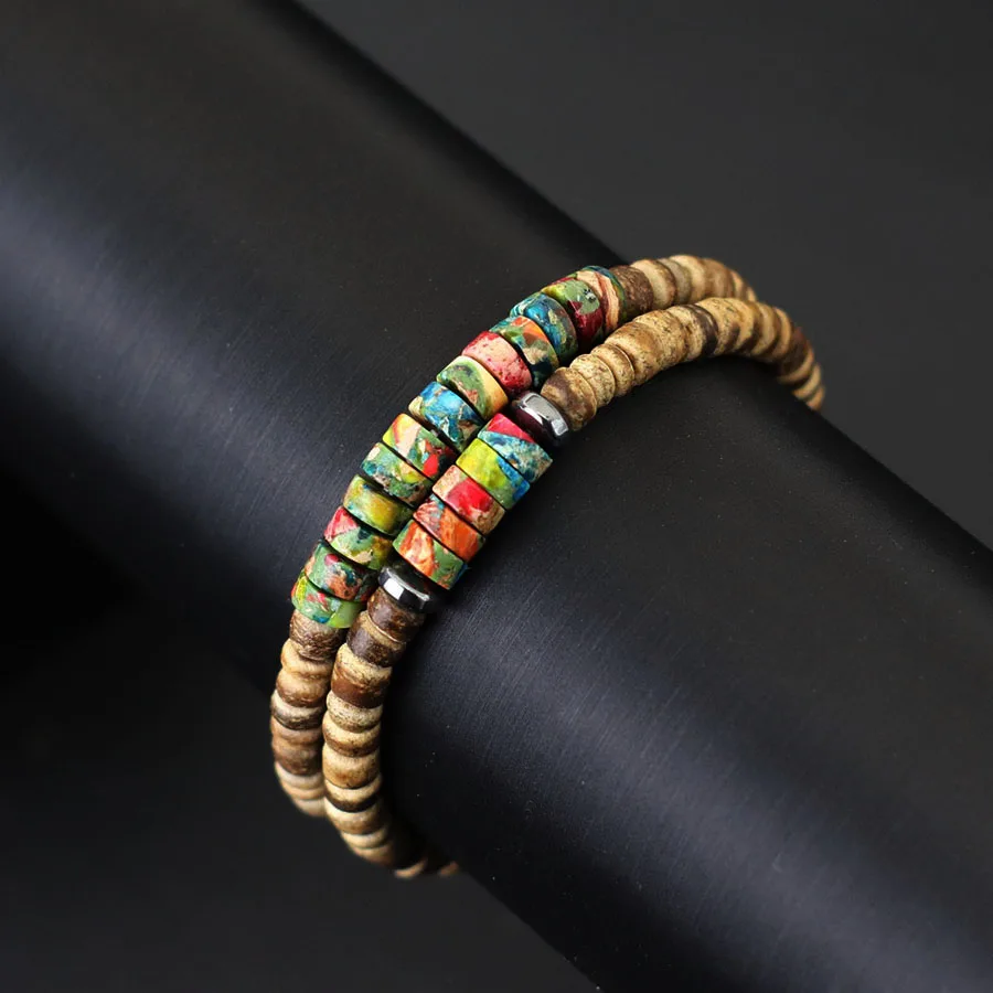 Natural Coconut Husk Beads Men Bracelet Set for Meditation Yoga