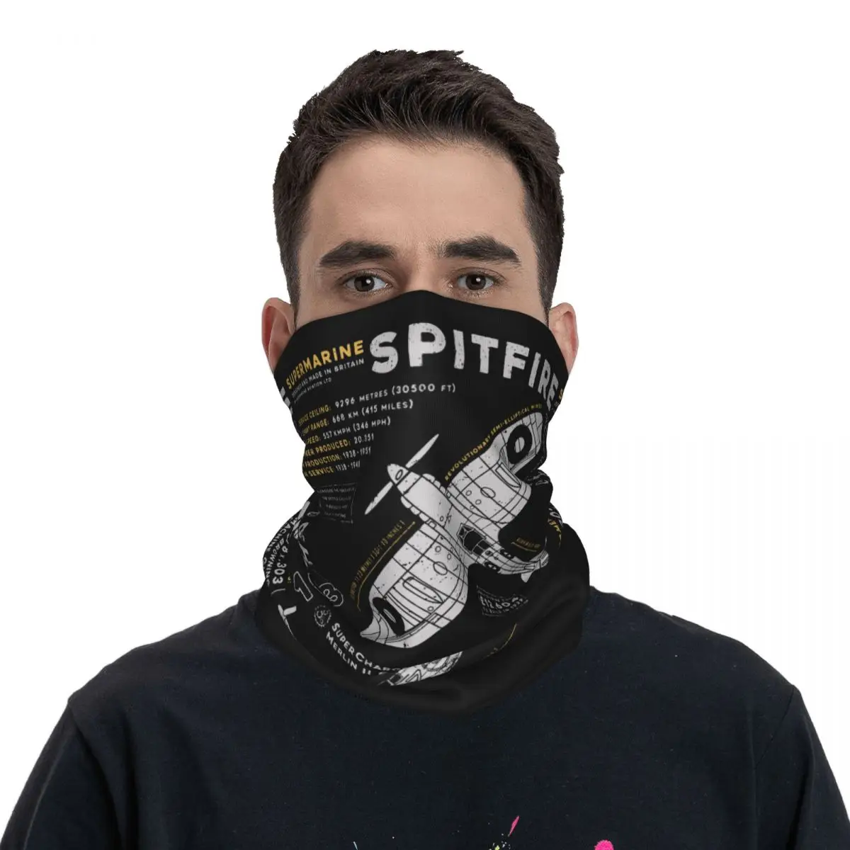 

Spitfire Bandana Neck Gaiter Printed Fighter Plane WW2 War Pilot Aircraft Airplane Wrap Scarf Multi-use Neck Cover Unisex Adult