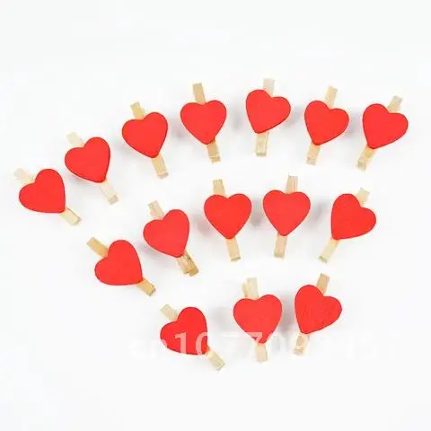 

50pcs Heart Shape Love Mini Wooden Clip Paper Clips Pegs Valentines Day Wedding Birthday Party Home Decoration DIY Crafts