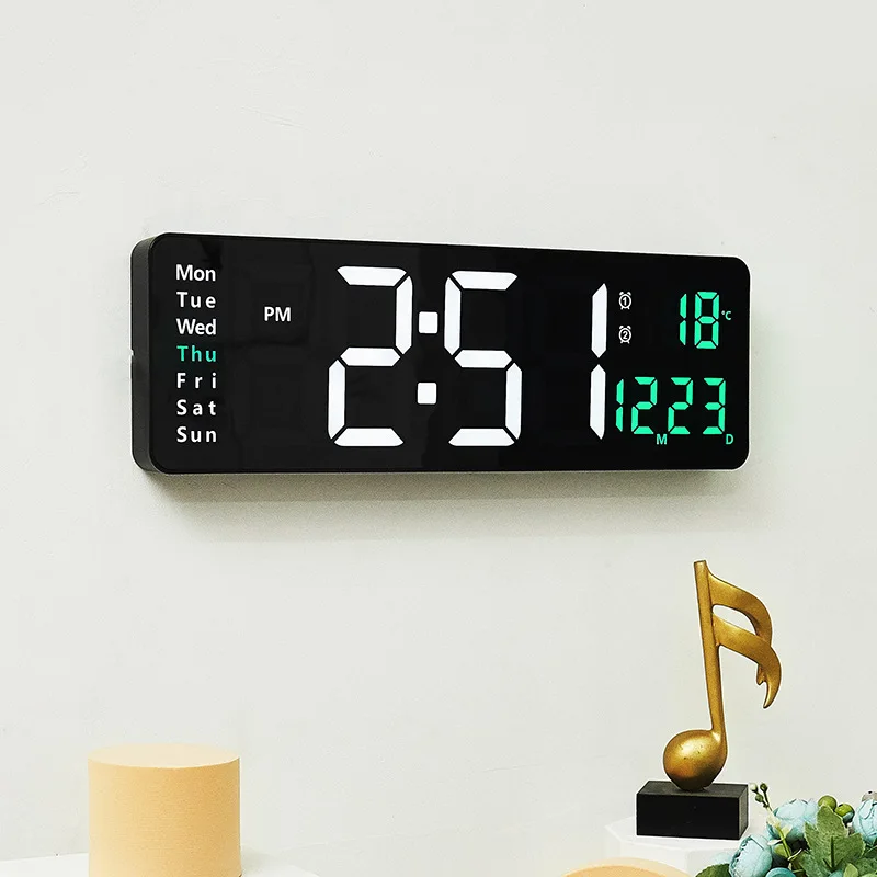 Digital Wall Clock 16inch Large Alarm Clock Remote Control Date Week Temperature Dual Alarms LED Display digital wall clock
