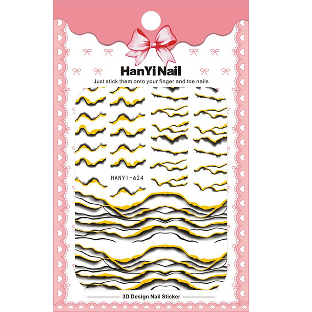 Gold Sliders 3D Nail Stickers Geometric Swirl Wave Liners Stripe Adhesive Slider Transfer Decal DIY Nail Art Decorations