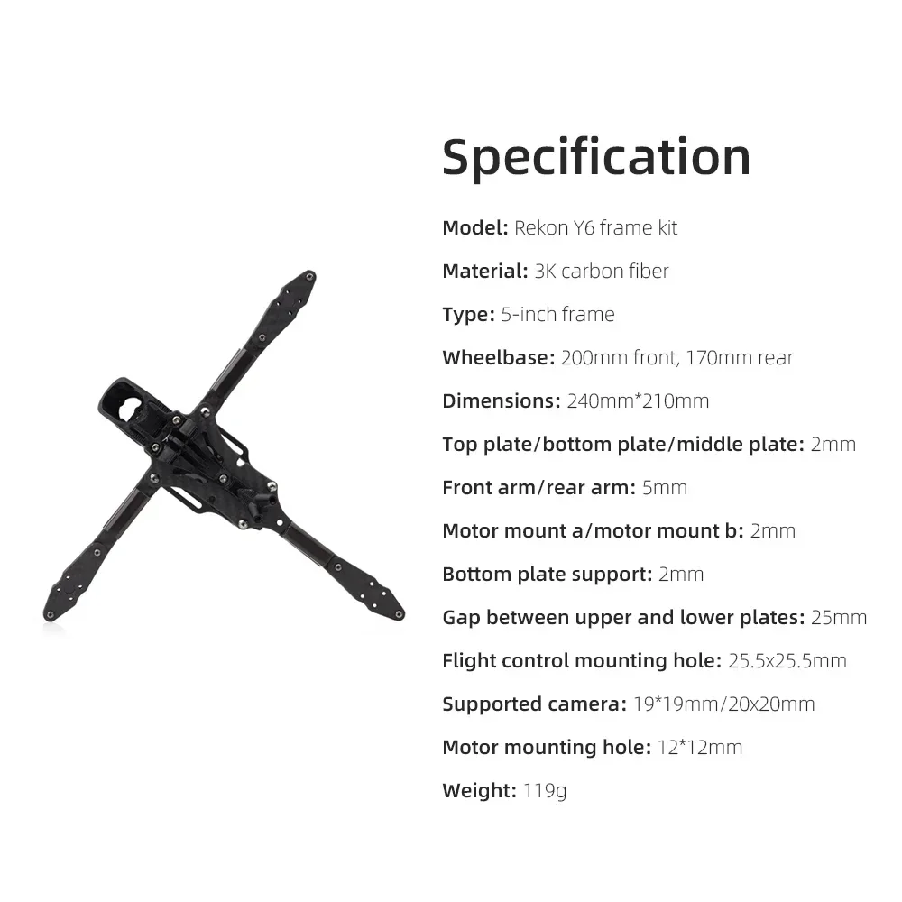HGLRC Rekon Y6 5inch Frame Kits - for Analog/O3/O4/Moonlight thumbnail 5