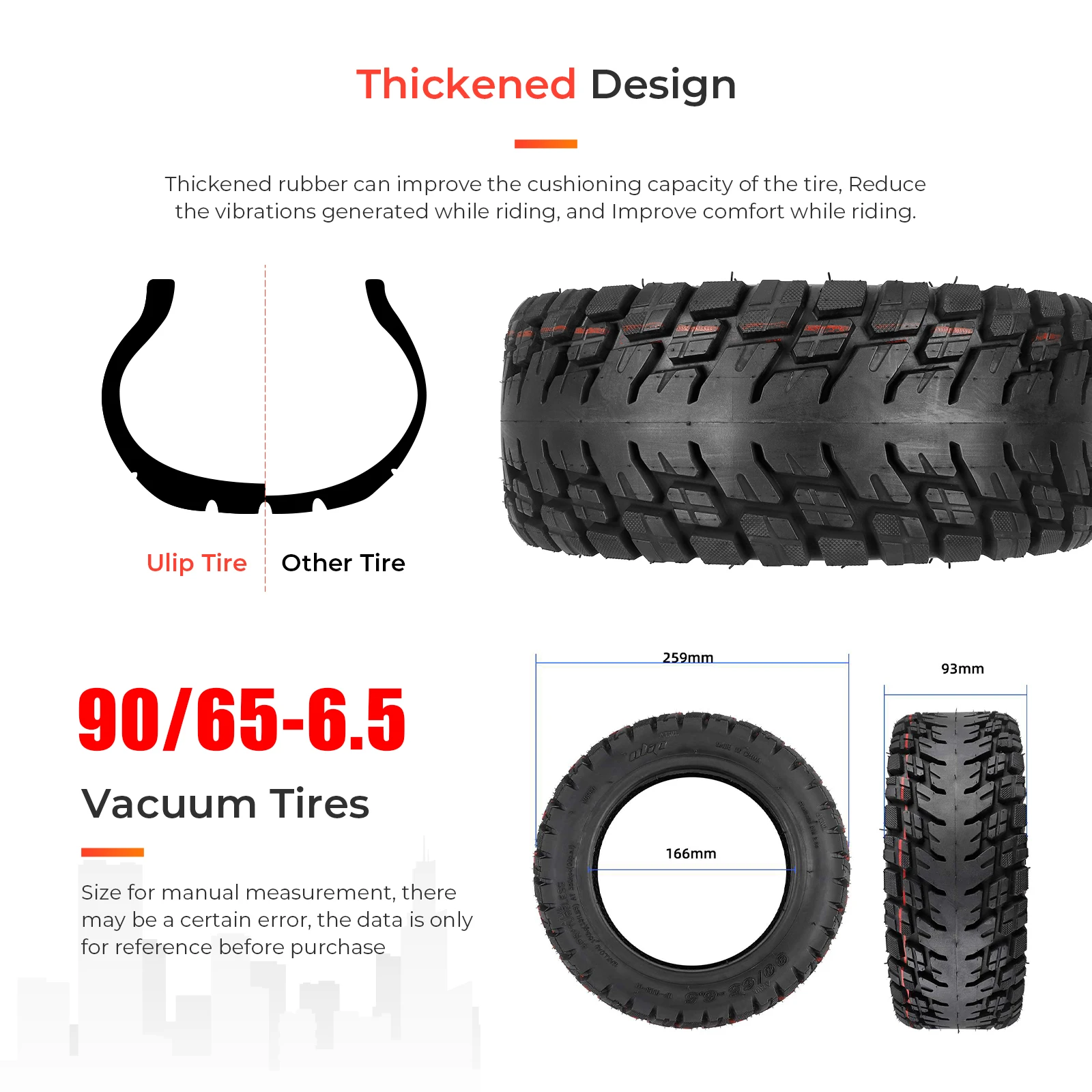 Ulip 11Inch Tubeless Tire Thicken Off-road Inflatable Tyre