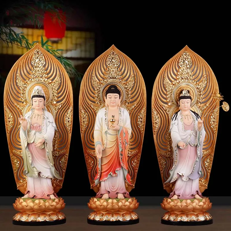 

A set 3PCS Asia Buddhism HOME SHOP bring good luck bless safe health XI FANG SAN SHENG Sakyamuni Guanyin BUDDHA god statue