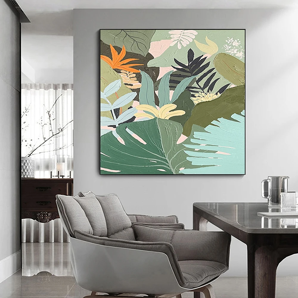 

Handmade Oil Painting Original Abstract Oil Painting Green Leaves Large Painting Color Modern Floral Living Room Wall Art Decor