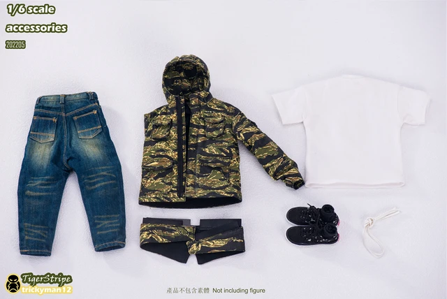 TrickyMan12 1/6 Male Soldier Clothes Set Hooded Tiger Print