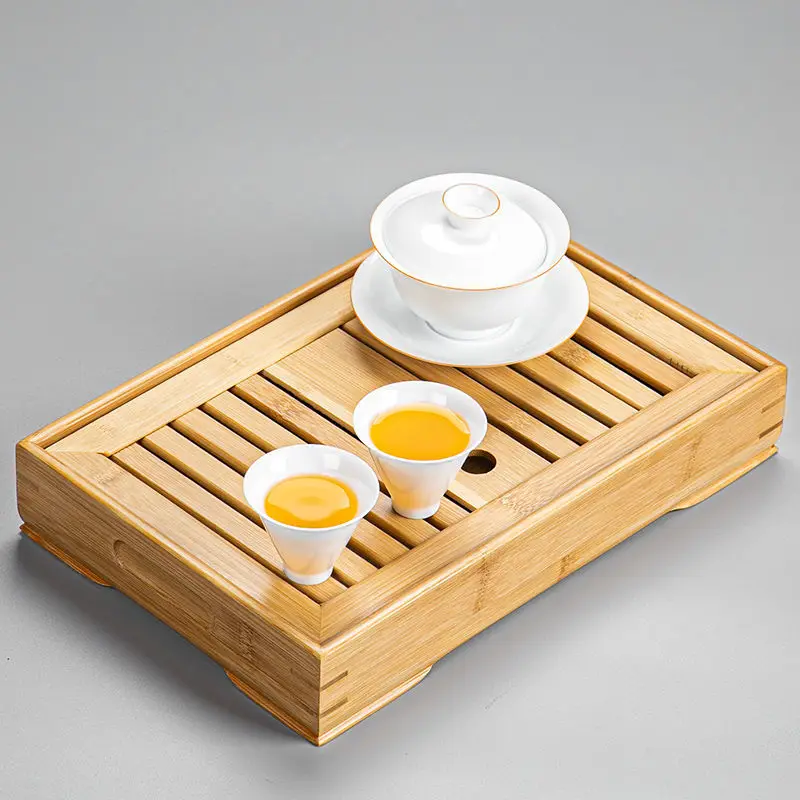 Bamboo Tray Wooden Japanese Tea Tray With Drain Nanzhu Kungfu Simple Household Gongfu Tea Set Board Rectangular