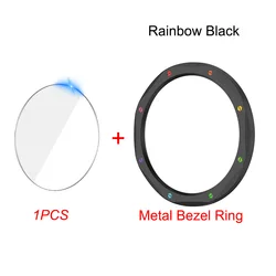 Premium Metal Bezel Ring with Tempered Glass Protective Film for Smartwatch Replacement Cases (Rainbow Black)