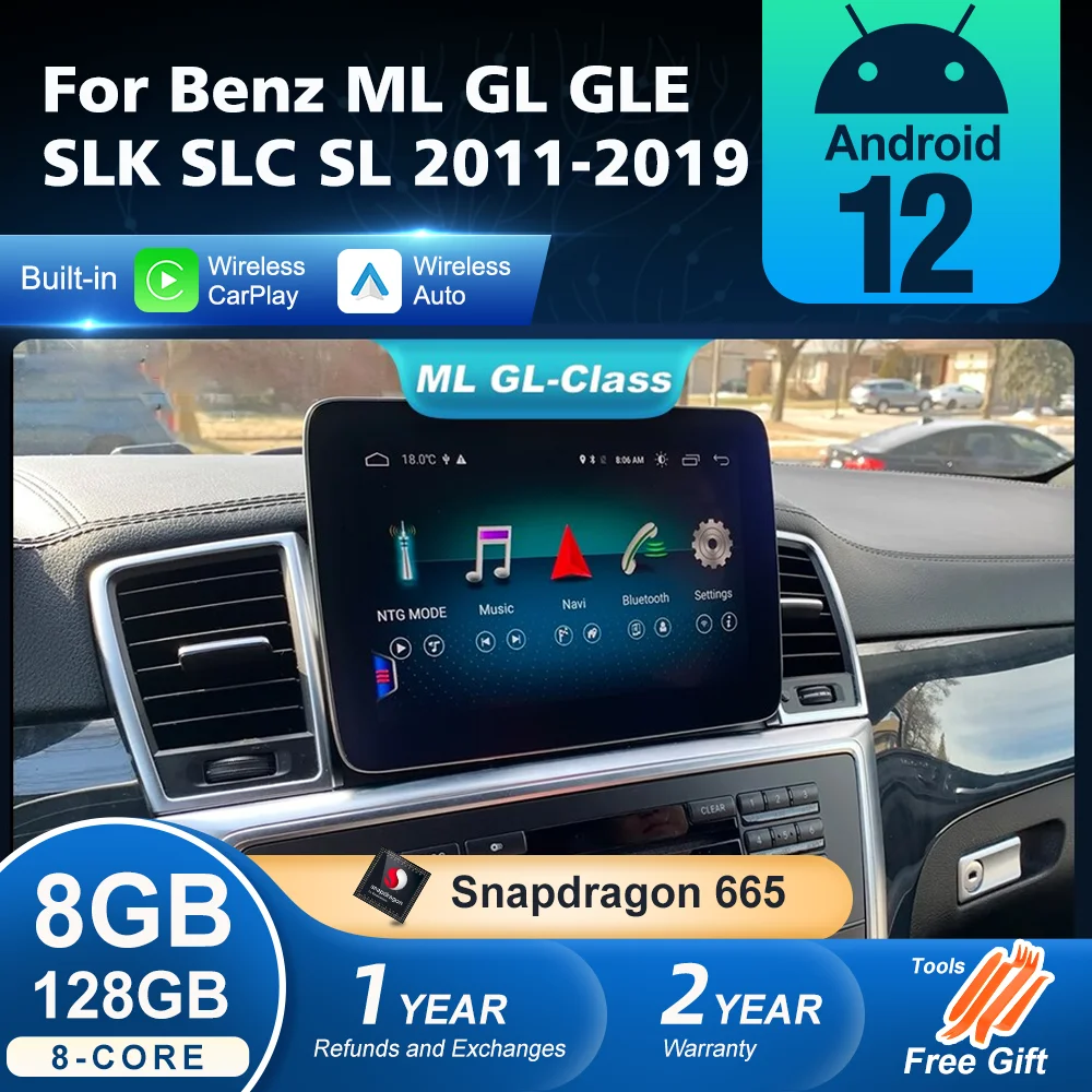 

For Mercedes Benz ML W166 GL X166 Class GLK GLS GLE SLK SLC Android 12 Car Radio Multimedia Player Carplay DSP GPS Navigation