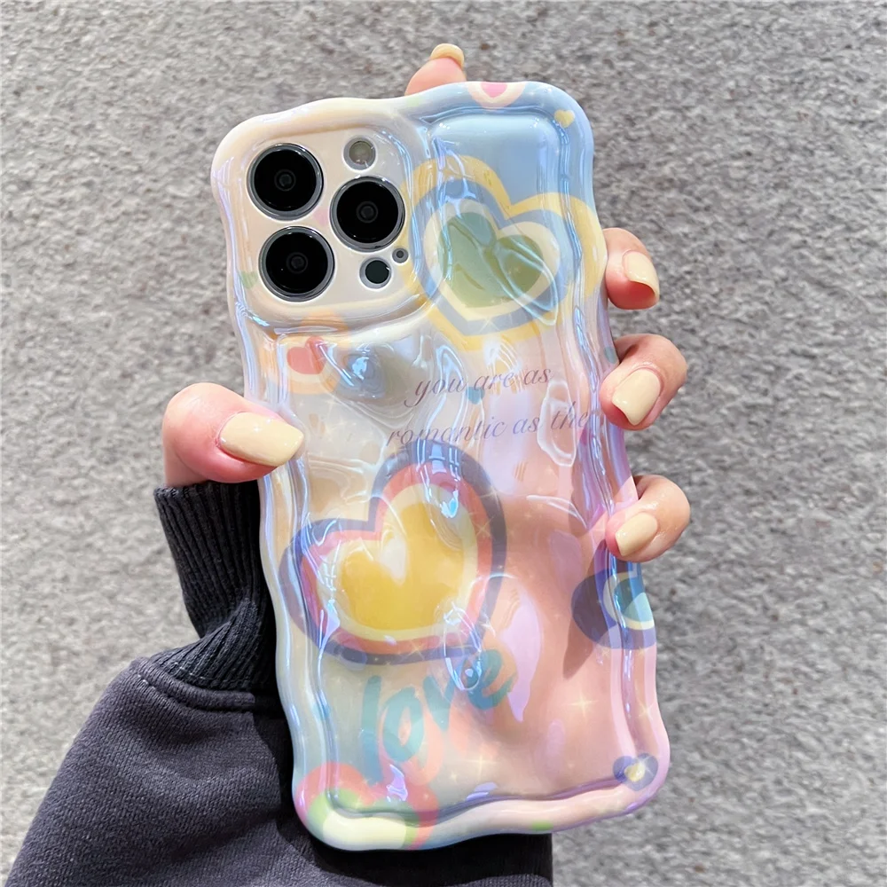 Custodia Per Telefono Laser Blue Light Love Heart Per Iphone 11 13 12 14 Pro Max 13Promax Cute 3D Meteorite Pattern Lens Protect Soft Case