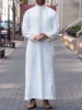 Muslim men's Thobe with long sleeves embroidered stand collar loose Arab ethnic style Islamic men's casual formal abaya