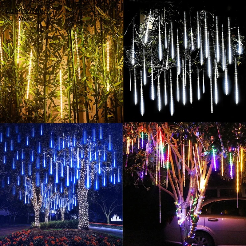 

8pcs 20-50cm meteor shower raindrop string lamp tube lamp icicle snowfall party holiday garden decoration fairy tale lamp